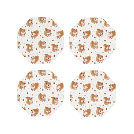 

Junzan Squirrel Giving A Gift Print Coasters for Drinks - Leather Coasters Set of 4 for Coffee Table for Housewarming/Kitchen/Bar/Decor-Octagon