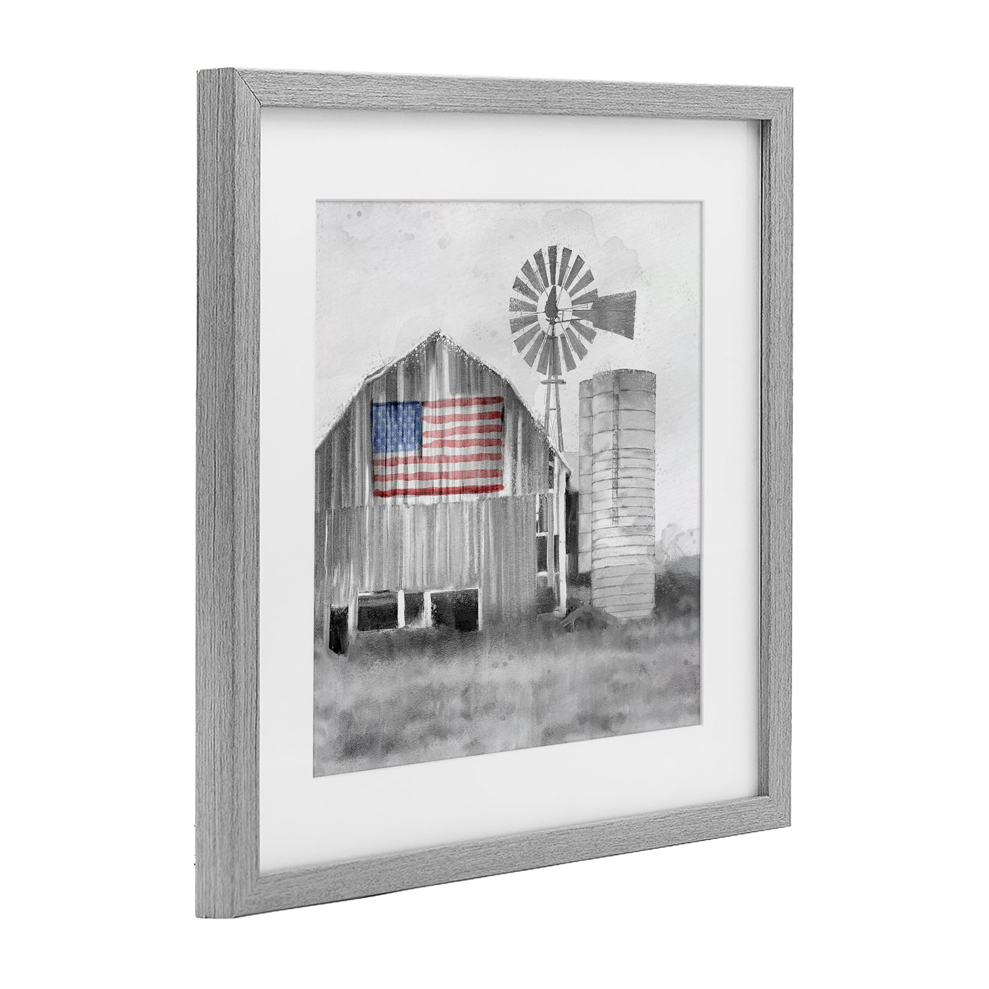 Stupell Industries Grandfather's Barn with Flag Gray Framed Print Under Glass, design by Kim Allen