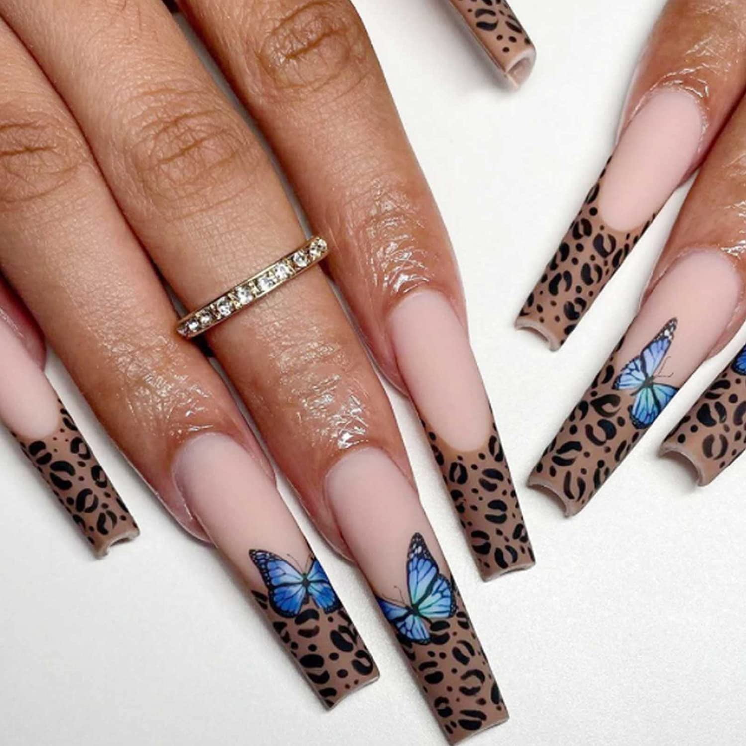Gold Fake Long Nails Coffin Press on Nails Swirl Acrylic Nails Tips Full  Cover Nude False Nails for Women and Girls24PCS - Walmart.com