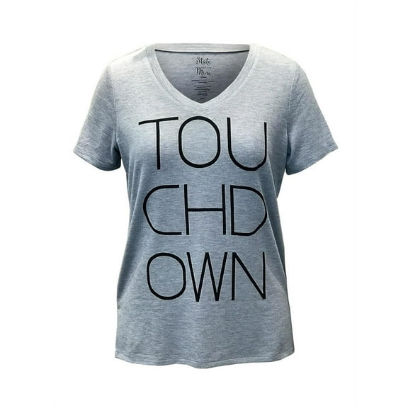 State of Mine Womens Size Large S/S V-Neck "Touch Down" T-Shirt, Grey Heather