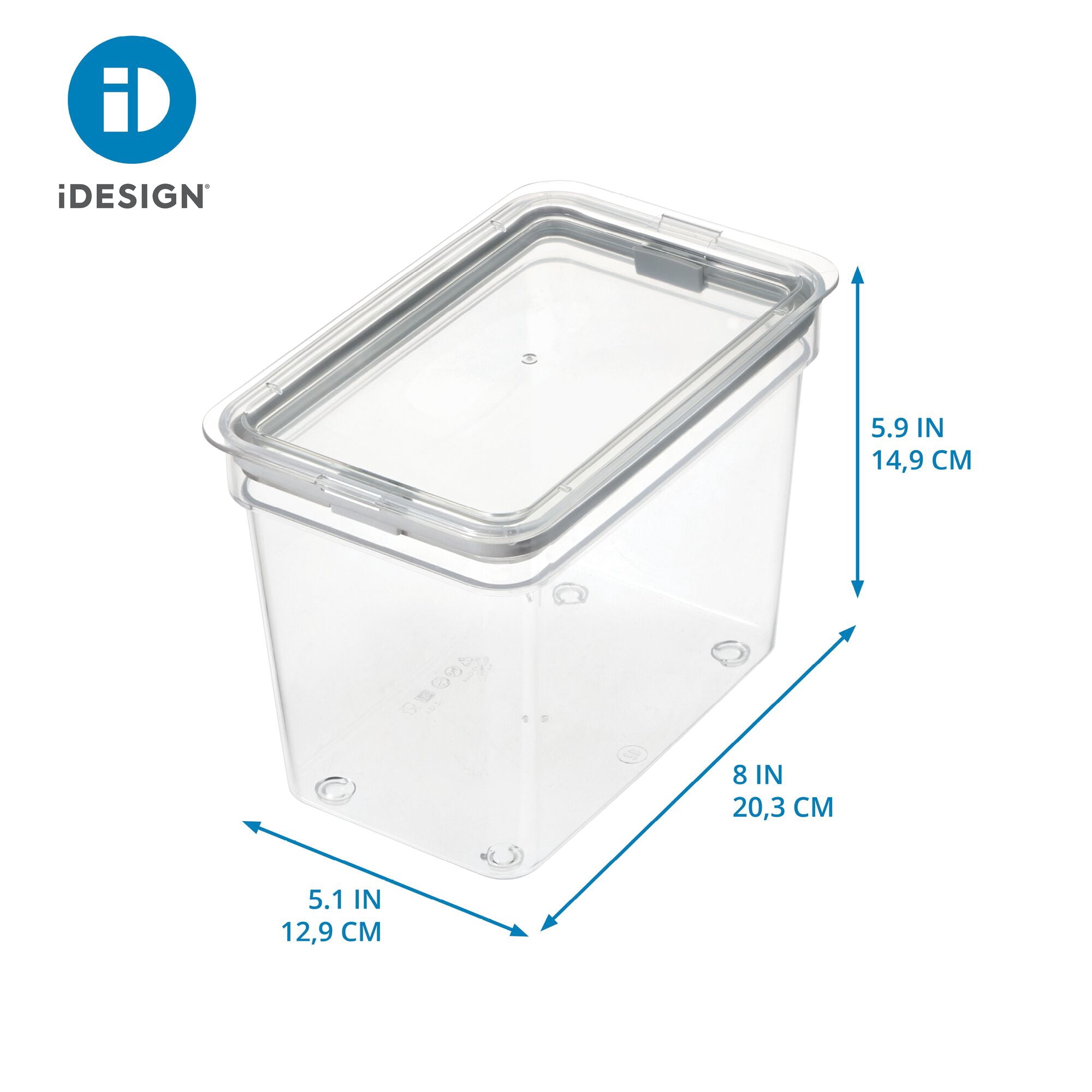 iDesign Medium Tall Dry Goods Storage Bin, 5” L x 8.1” W x 6” H, Clear