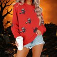 thumbnail image 4 of Womens Halloween Tops Printed Crew Neck Long Sleeve Elastic Hem Fashion Loose Fall Pullover Top Red XL, 4 of 6