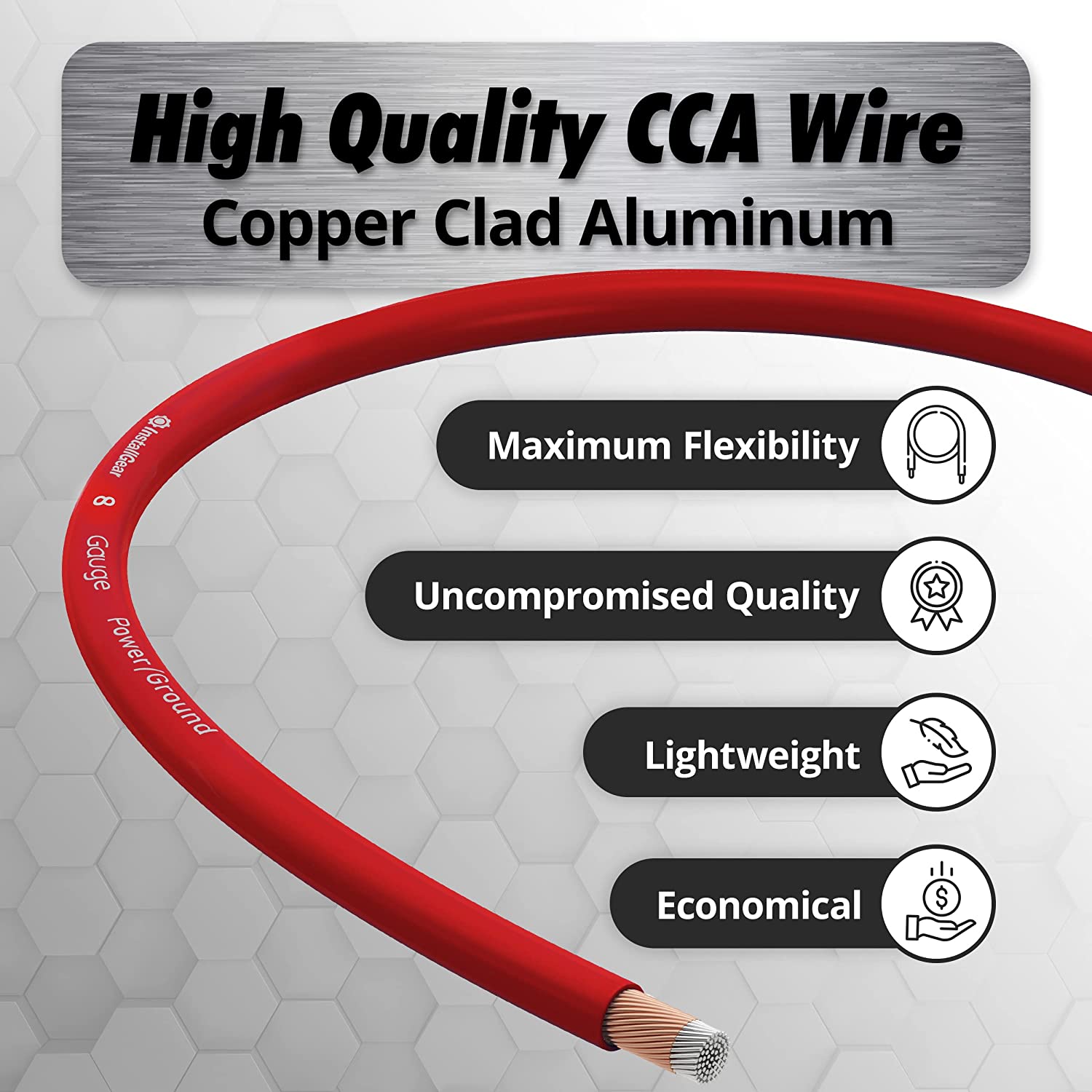 InstallGear 8 Gauge Amp Power Wire (25ft) Copper Clad Aluminum CAA - 8AWG Wire, Automotive Wire, Car Amplifier Power and Ground Cable, Car Audio Speaker Stereo, Battery Cable, Welding Cable 8ga Wire