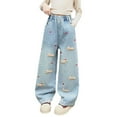 thumbnail image 2 of UQJfacai Girls Baggy Jeans Y2K Love Heart Printed Wide Leg High Waist Denim Pants Streetwear Kids Casual Loose Elastic Trousers with Pockets, 2 of 9