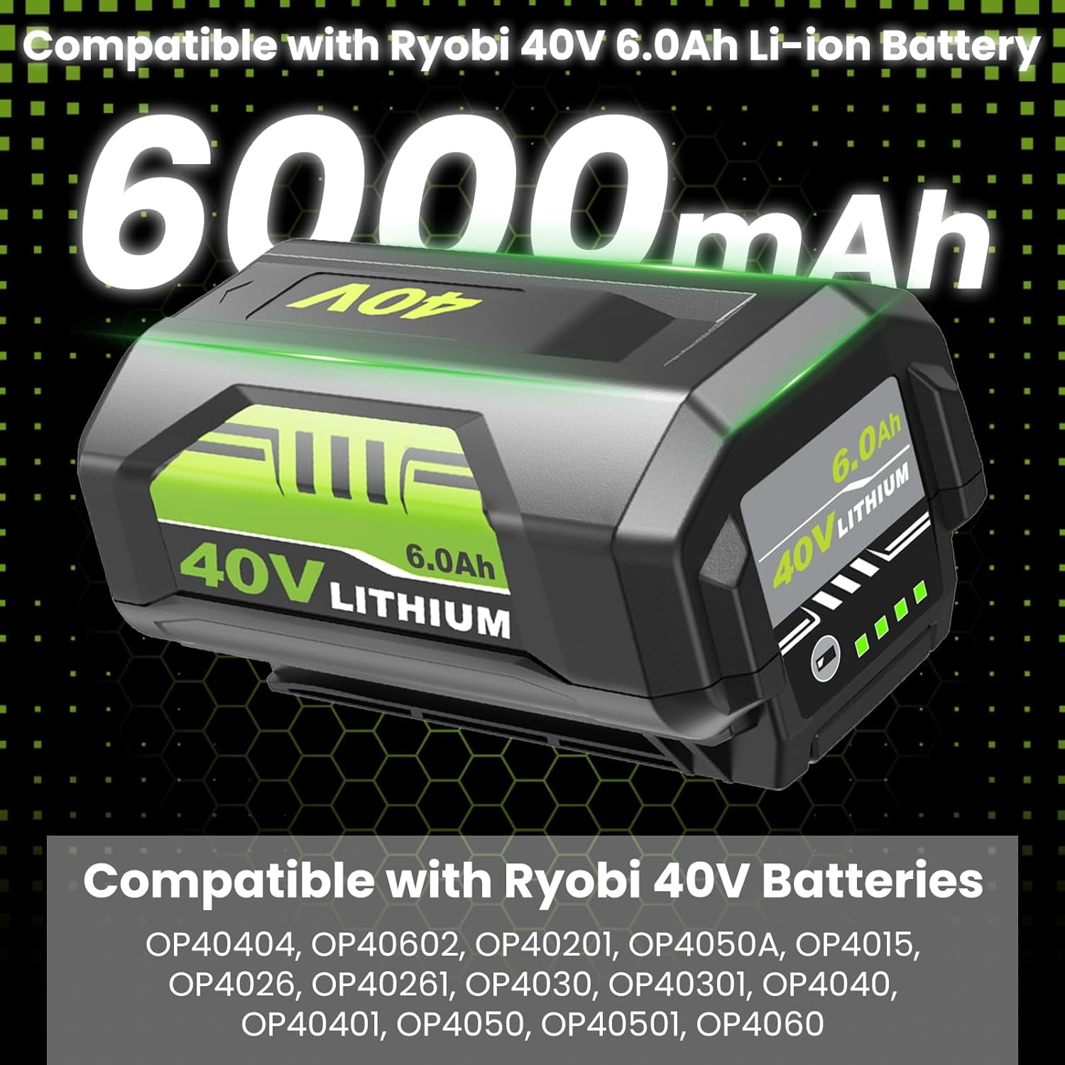 40V 6.0Ah Lithium Battery for Ryobi 40 Volt OP4026 OP40602 OP4050A OP4040 Power Tools