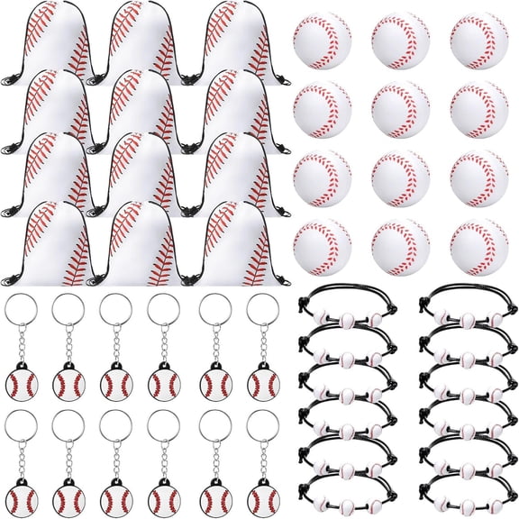 48 Pcs Baseball Party Favors Include 12 Drawstring Backpack 12 Mini Baseball 12 Keychain 12 Braided Bracelet Inspirational Team Gift
