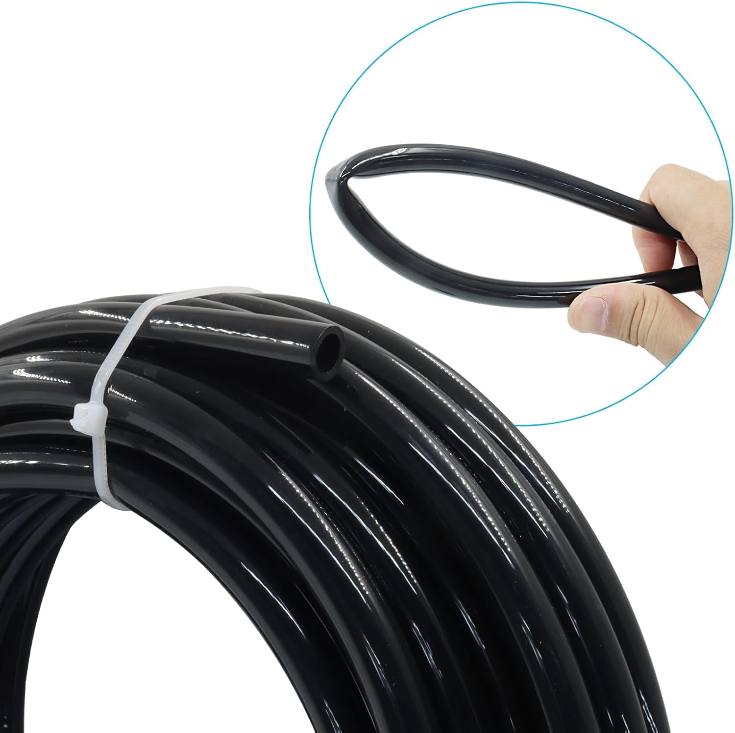 MKEUDQ-3/8" OD Pneumatic Tubing, Black PU Tube Air Hose Lightweight Pipe, Flexible Line for Water Fluid Transfer/Air Compressor Users 10Meter 32.8ft