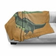 thumbnail image 3 of Birthday Soft Flannel Fleece Blanket, Funny Cartoon Style Dinosaur Holding Ribbon Birthday Greetings Theme, Cozy Plush for Indoor and Outdoor Use, 50" x 60", Green Pale Green Orange, by Ambesonne, 3 of 6