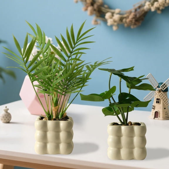 PPgejGEK Artificial Potted Plant Set with Decorative Pot Small Fake Bonsai for Office Desk Living Room Indoor Greenery Decor Plastic Foliage 12.60x3.54x3.15in