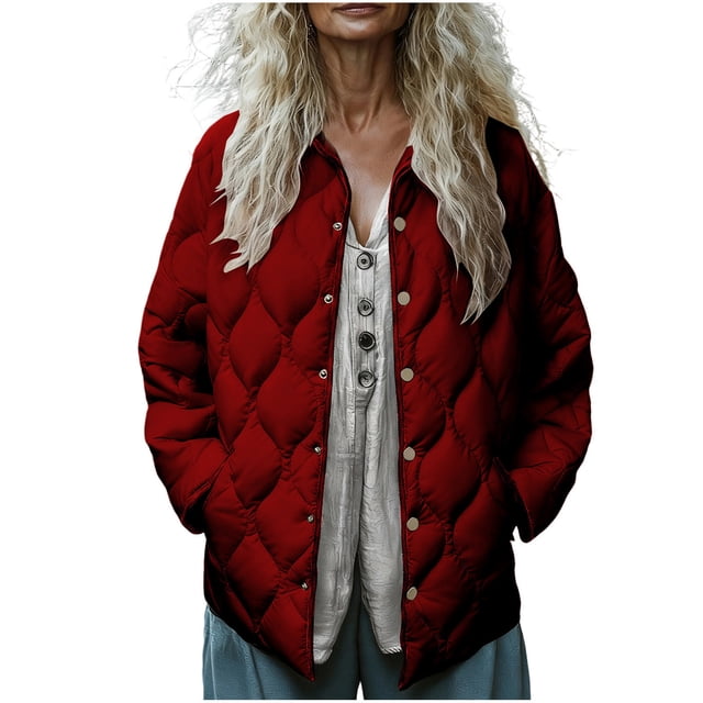 ZVNAΖH Womens Lightweight Quilted Jacket Fall Button Down Diamond Puffer Jackets Winter Warm Padded Coat with Pockets