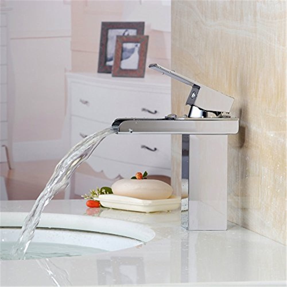Brass Single Hole Single Handle Waterfall Bathroom Vessel Sink Faucet