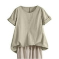 thumbnail image 2 of Beige Womens Blouses Summer Tops for Women 2025 Trendy Short Sleeve Cotton Linen Shirt Casual Button O Neck Tunic Blouses Outfits Ladies Tops and Blouses, 2 of 6