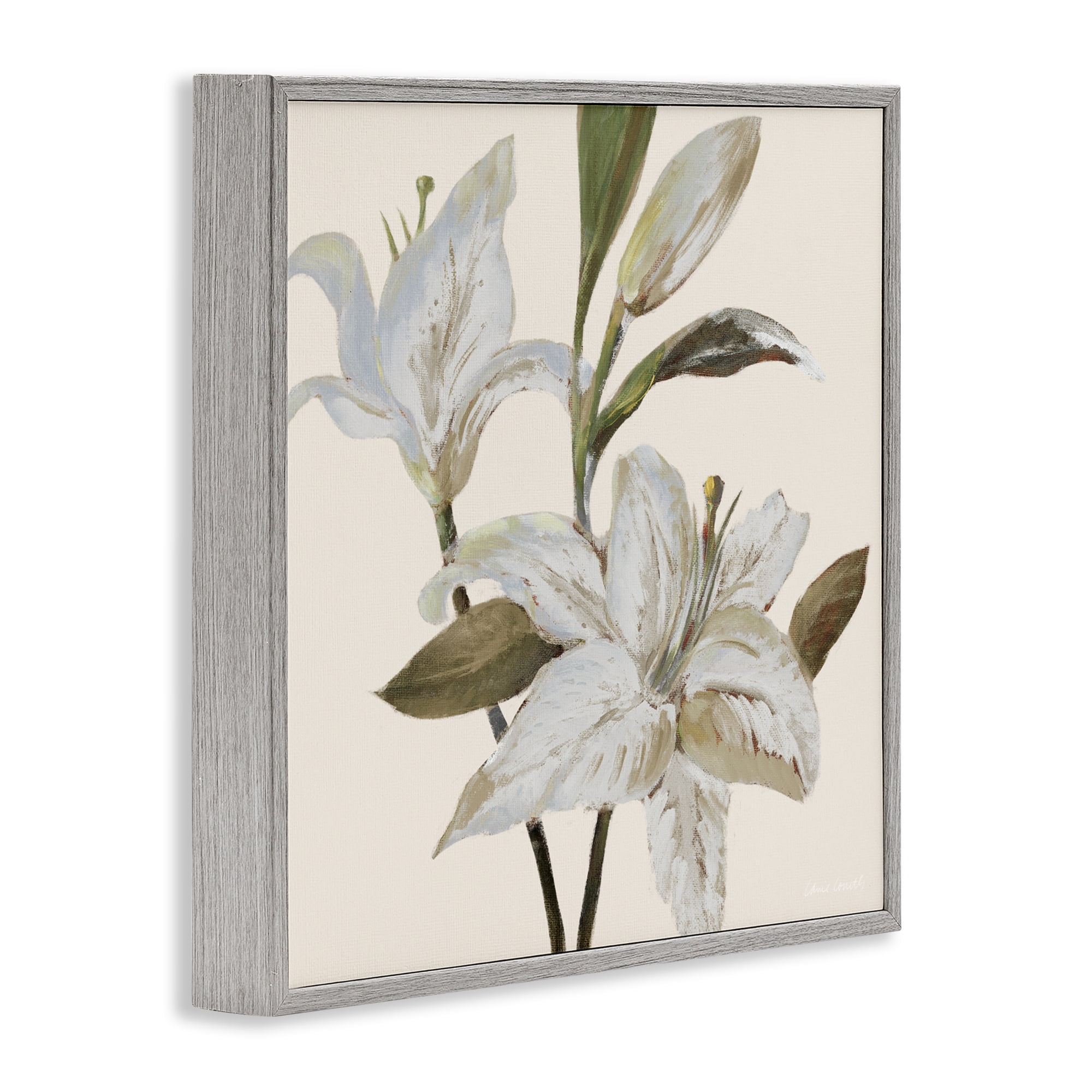 Stupell Industries Lilies Soft Beige Gray Framed Giclee Art, design by Lanie Loreth