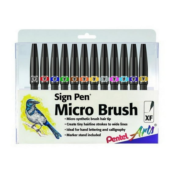 Pentel Arts Micro Brush Tip Sign Pen - Set of 12