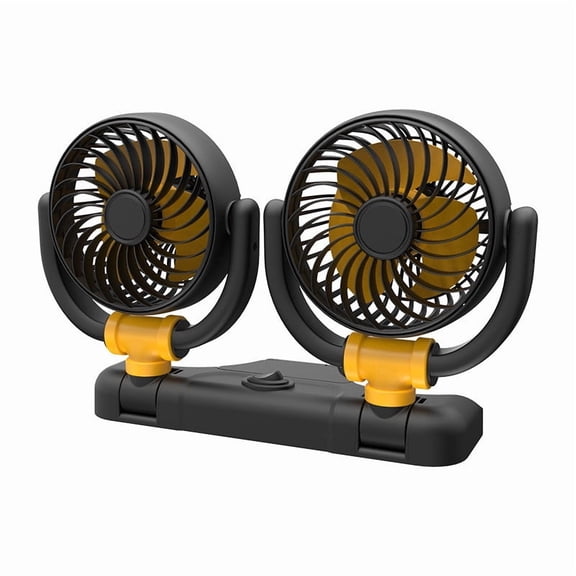 12V Car Fan - Dual Head Powerful Cooling Fan with 360° Adjustable Airflow, 2-Speed Low Noise Quiet Operation, Dashboard Air Circulator for SUV RV Truck Sedan