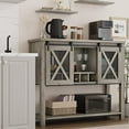 thumbnail image 3 of 46.5" Farmhouse Coffee Bar Cabinet with 2 Sliding Barn Doors,  Kitchen Buffet Sideboard with Drawer Storage, Metal Wood Wine Bar Rack Table for Kitchen Dining Room Living Room, Grey, 3 of 9