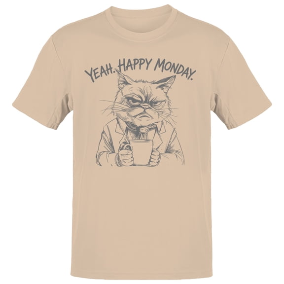 Smartprints Yeah Happy Monday Grumpy Cat Men's T-Shirt Natural, Cotton, S