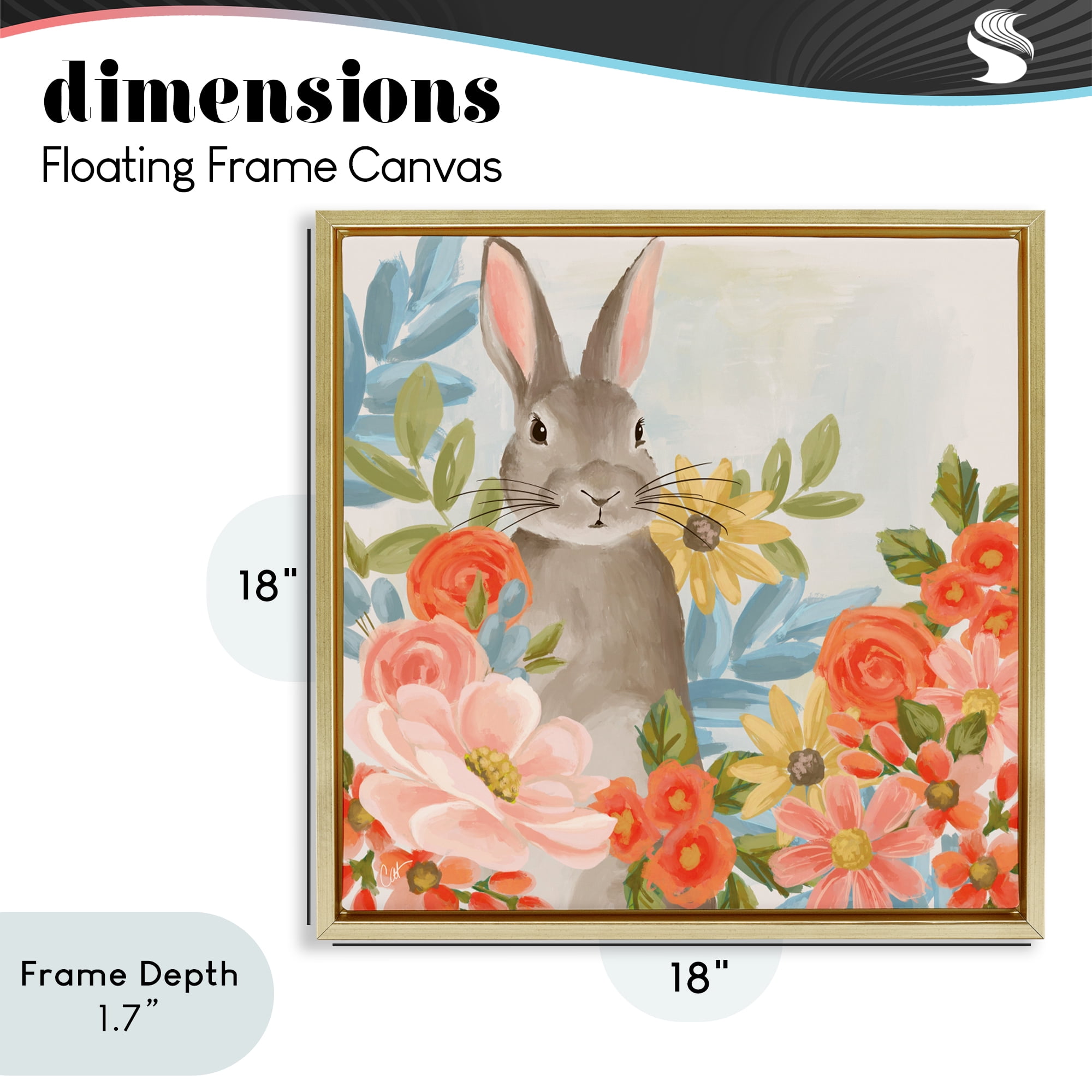 Stupell Industries Bunny Among The Blooms Gold Framed Floater Canvas Wall Art, design by Cat Thurman Designs