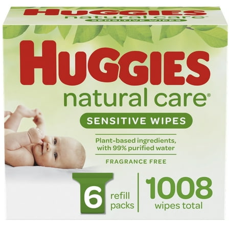 Huggies Natural Care Sensitive Baby Wipes, Unscented, 6 Refill Packs (1,008 Wipes Total)