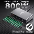 thumbnail image 3 of Estación de carga HONGYEE, 800 W, GaN, USB C, 10 puertos, para varios dispositivos, 3 of 7