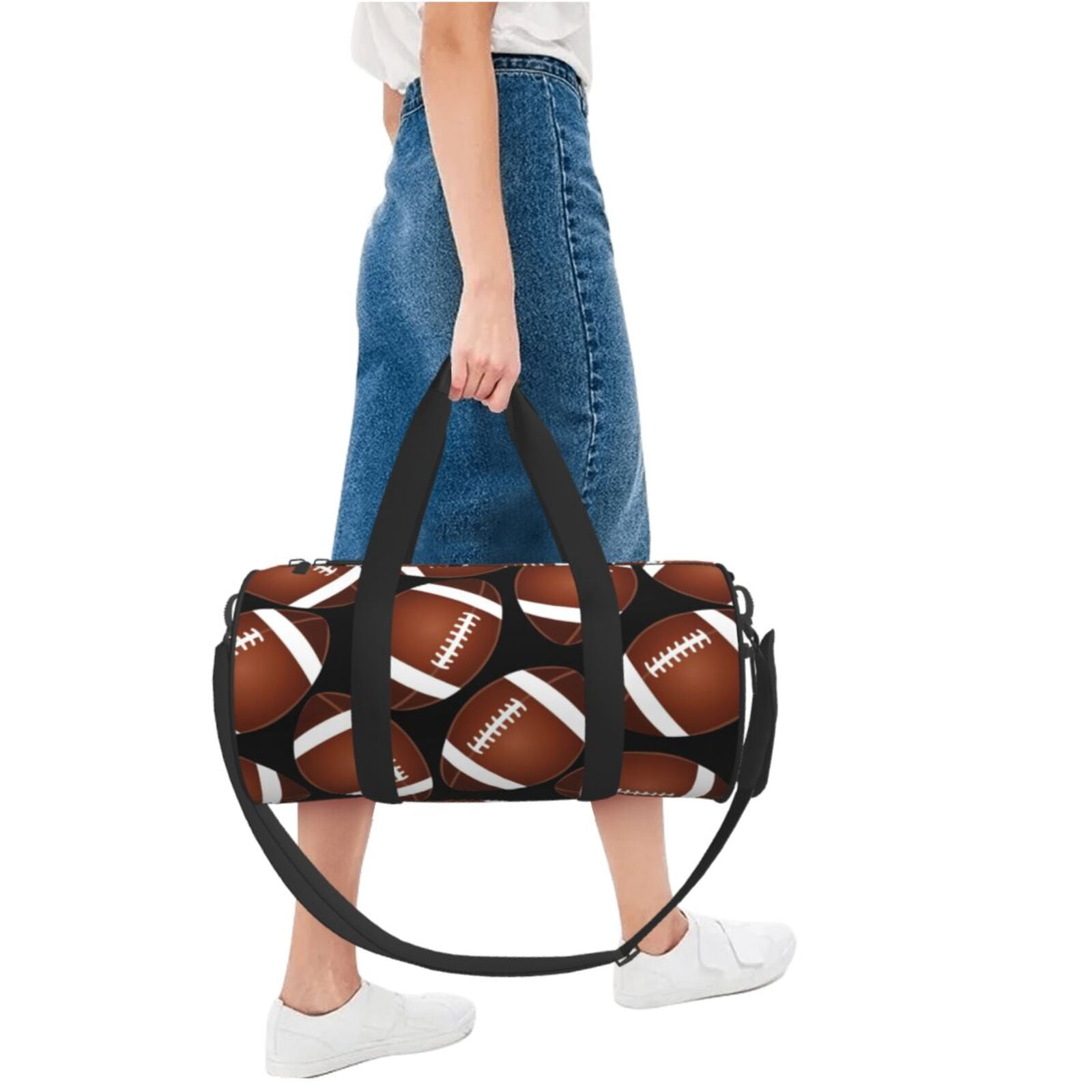 Fuzoiu Brown Football On Black Print Travel Bag, Large Capacity Travel Bag, Sports Gym Bag, Travel Duffel Bag, Weekender Overnight Bag for Women and Man