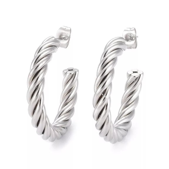 Stainless Steel Half Hoop Earrings Stud Hypoallergenic Twisted Ring Gold Z280