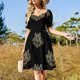 thumbnail image 4 of Vestido retro de manga corta con estampado floral de rata en rosa y verde azulado, vestidos de verano para mujer 2025, ropa femenina, traje de verano para mujer, vestido, 4 of 7