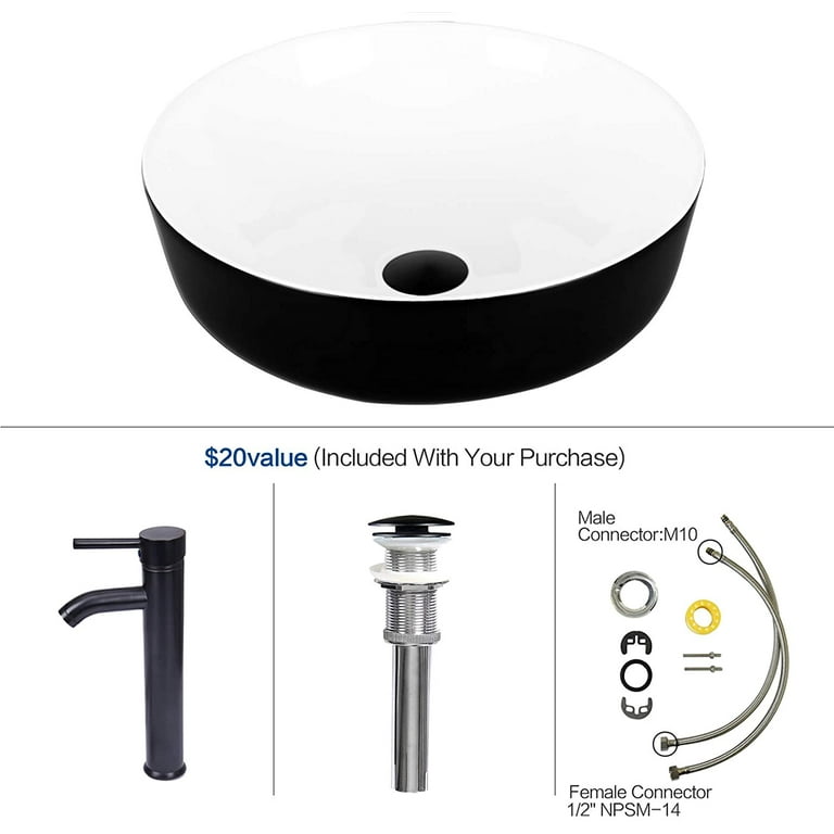 ELECWISH Black and White Ceramic Square Bathroom Sink Vessel