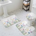thumbnail image 3 of Colorful Watercolor Bathroom Rugs Set Wildflower Field Plant Nature Scenery Non Slip Absorbent Soft Bath Mats 3 Piece Set with Bathroom Rug, U-Shaped Floor Mat, Toilet Seat Cover Large Size, 3 of 9