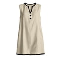 thumbnail image 5 of ClodeEU Women's Sleeveless Peter Pan Collar Contrast Trim Mini Dress, Casual A-Line Sundress with Pockets Beige,Women's Plus L, 5 of 6
