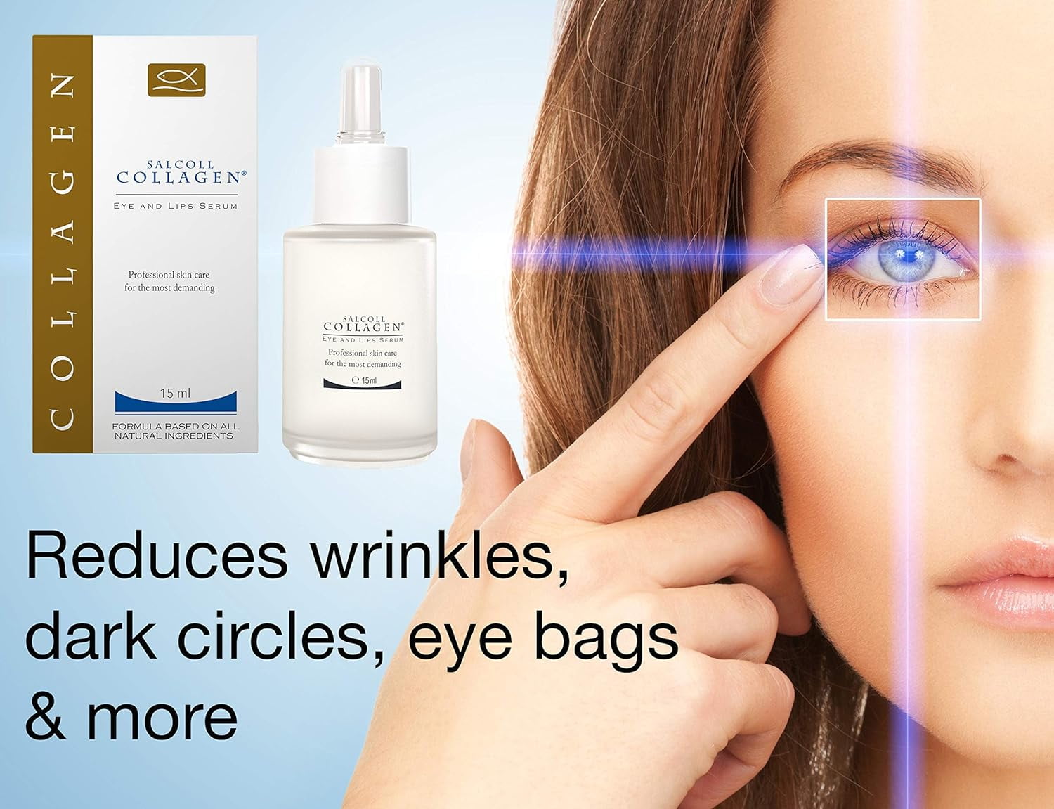 Salcoll Collagen Eye & Lips Serum, Anti-Wrinkle Serum with Marine Collagen - 15 ml, All Skin Type