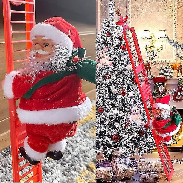 Escalera de escalada de Papá Noel, escalera de escalada de Papá Noel, escalada eléctrica de Navidad, escalada de Papá Noel con decoración colgante de música, decoración interior y