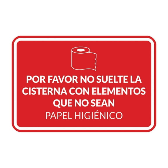 Signs ByLITA Classic Framed Por favor no suelte la cisterna con elementos que no sean papel higiénico Door or Wall Sign | Spanish Restroom Maintenance Sign (Red) - Large