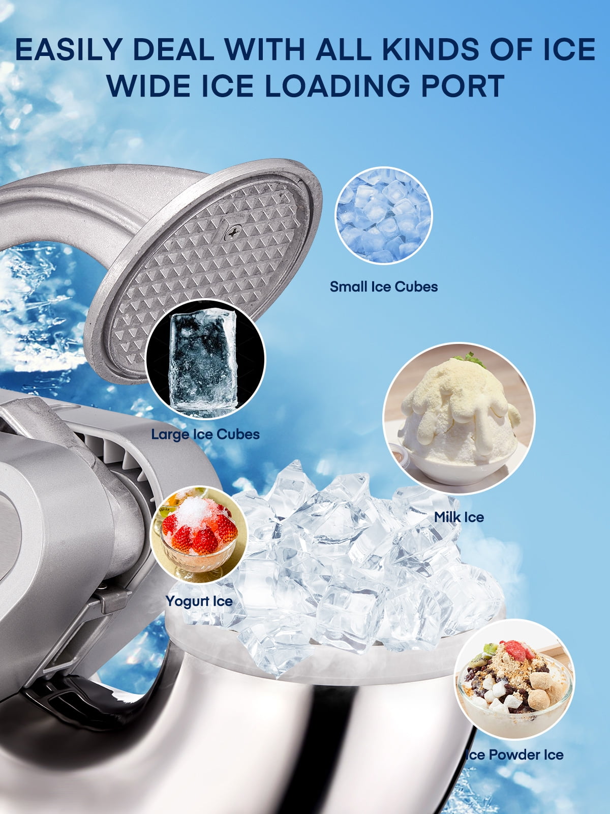 Ice Crusher 660LBS/H with Dual Blades, ETL Approved 300W Electric Snow Cone Machine with Safety On/Off Switch, FOHERE