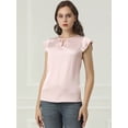 thumbnail image 4 of INSPIRE CHIC Women's Cut Out Keyhole Back Straight Solid Pleated Cap Sleeve Blouse, 4 of 6