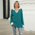 thumbnail image 4 of SWSMCLT Women's Long Sleeve Pullover Sweater Soft Pullover Loose Spring Spandex Top Warm Fashion Casual V Neck Cozy Work Peacock Blue Large, 4 of 5