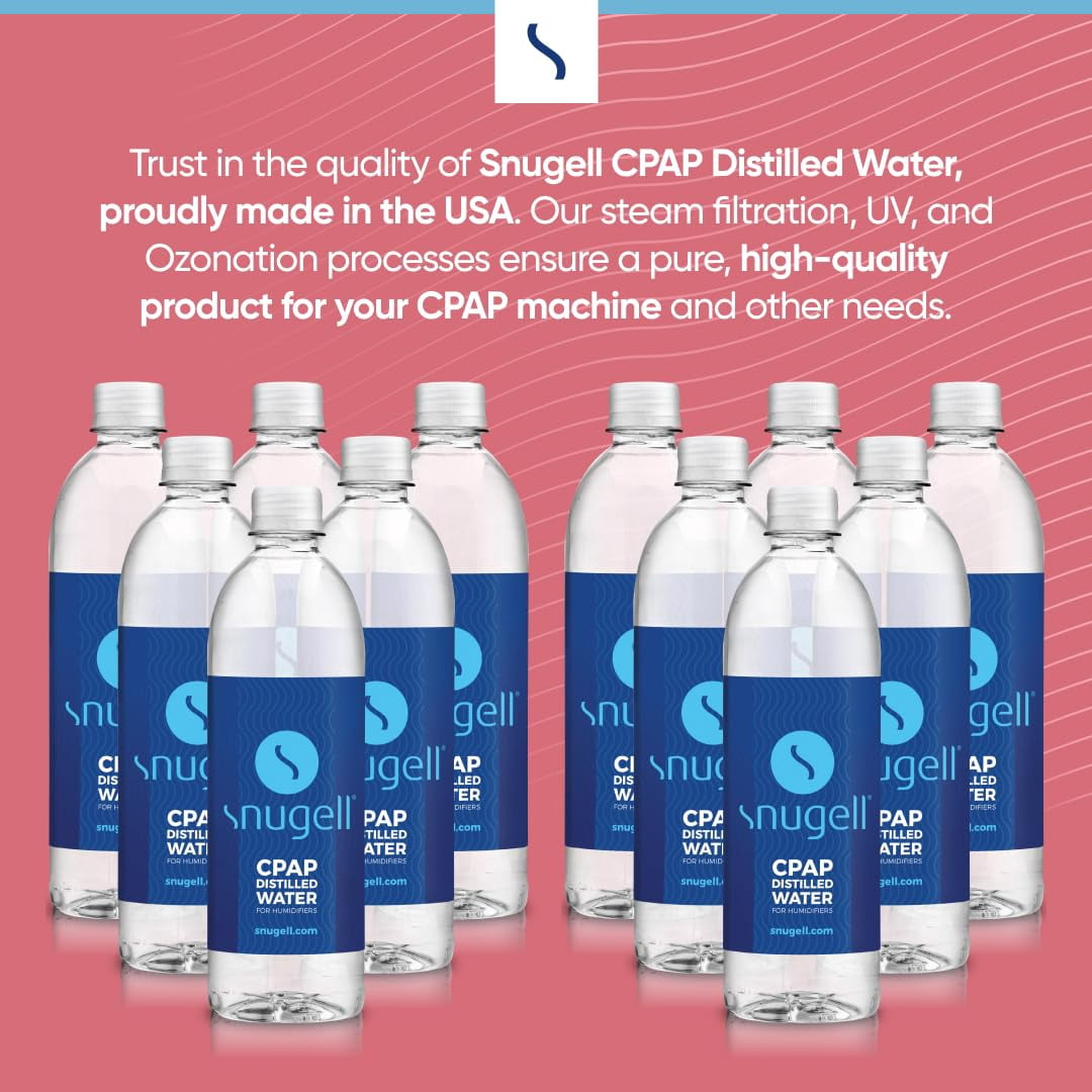 Snugell Bottled Distilled Water for CPAP Machines (12-Pack, 20 oz Each)