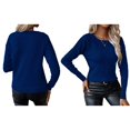 thumbnail image 2 of Womens Trendy Casual Crewneck Long Sleeve Cable Knit Light-Weight Oversized Fall Sweaters Pullover Tops Dark Blue L, 2 of 7