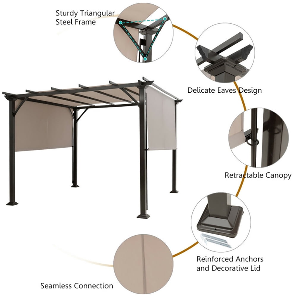Aimee Lii 10 x 10 Feet Metal Frame Patio Furniture Shelter, Backyard Canopy Gazebo, Beige Aimee Lii 10 x 10 Feet Metal Frame Patio Furniture Shelter, Backyard Canopy Gazebo, Beige
