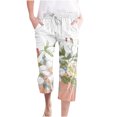 thumbnail image 2 of Pxkloy Womens Capri Pants Casual Cropped Pants Drawstring Elastic Waist Summer Trousers Wide Leg Lounge Linen Pant Lightweight 3/4 Length Pants with Pockets Multicolor,L, 2 of 5