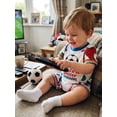 thumbnail image 3 of BemeyourBBs Newborn Baby Boy Girl My First Soccer Season Outfit Cute Infant Baby Football Outfit Summer Romper Clothes Short Sleeve Soccer Theme Contrast Color Jumpsuit Shorts, 3 of 9