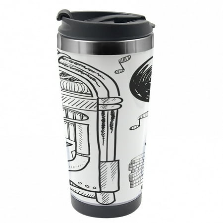 

Jukebox Travel Mug Music Box Notes Coins Steel Thermal Cup 16 oz by Ambesonne