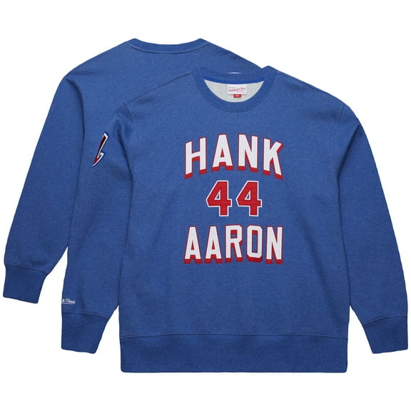 Men's Mitchell & Ness Hank Aaron Royal Atlanta Braves Legends Collection Vintage Logo Fleece Name & Number Pullover