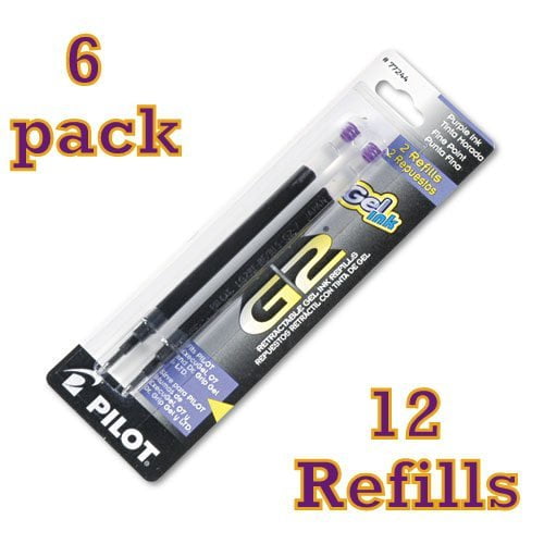 Value Pack of 12 Pilot G2 Gel Ink Refill, for Rolling Ball Pens, Fine Point, Purple Ink (77244)