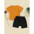 thumbnail image 4 of Bslissey Toddler Baby Boys Summer Outfits Short Sleeve Letter Print T-shirt Tops + Elastic Waist Shorts 2Pcs Infant Short Pants Sets for Casual Daily 0-3 Years, 4 of 9