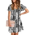 thumbnail image 3 of Uaswgudfs ​Women's Short Sleeve V-Neck Midi Dress​ - Casual Summer A-Line Silhouette with Front Pockets, Versatile for Social Occasions Black L, 3 of 7