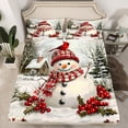 thumbnail image 2 of Homewish Funny Snowman Teens Queen Sheet Sets, Winter Christmas Flower Botanical Flat Sheet, Rustic Farmhouse Queen Fitted Sheet, Ultra Soft Bedroom Decor, 4pcs, 2 of 7