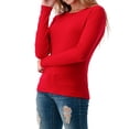 thumbnail image 4 of A2Y Women's Ribbed Basic Solid Stretchable Long Sleeve Crew Neck Top Shirts Red L, 4 of 6