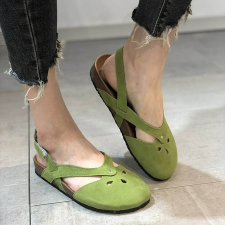 Jieuogg Women s Rest Foreign Trade Plus-size Fashion Empty One Line Buckle Flat Sandals - Supportive Sandals and Indoor/Outdoor Slip