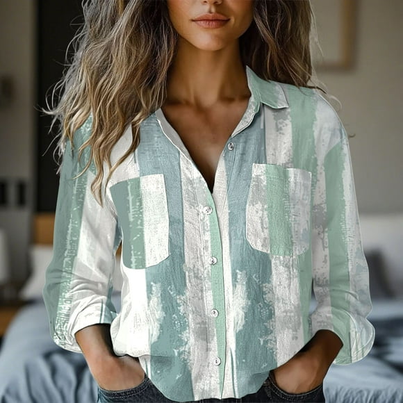 YLHFASHION Women Cotton Shirt Printed Fashion Button Down Shirts Casual Tops Long Sleeve Blouse Sale Clearance 2025 Women Shirts
